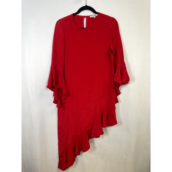 Alexis Dresses & Skirts - ALEXIS Hazel Bell Sleeve Asymmetric Ruffle Silk Midi Dress Red Size M $565